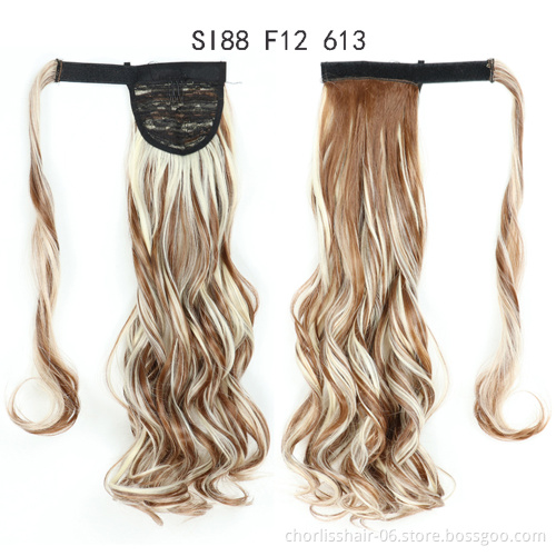 Best Selling Silky Natural Color Long Water Wave Organic Ponytail Attachment Synthetic Afro Kinky Curly Ponytail Hair Extensions